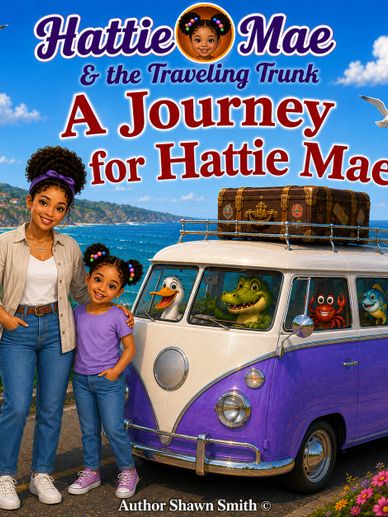 Cover of "Hattie Mae &amp; the Traveling Trunk: A Journey for Hattie Mae" with characters and a purple van.