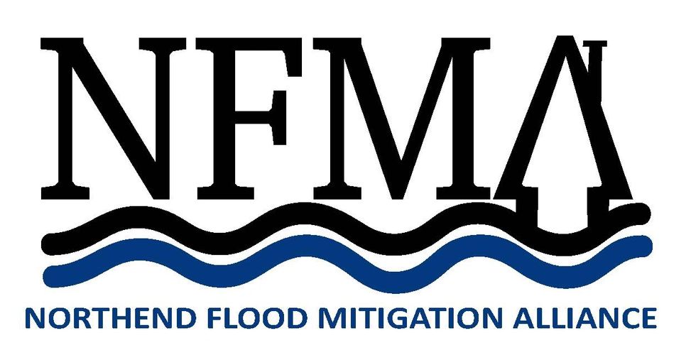 Logo of Northend Flood Mitigation Alliance with waves under acronym NFMA.