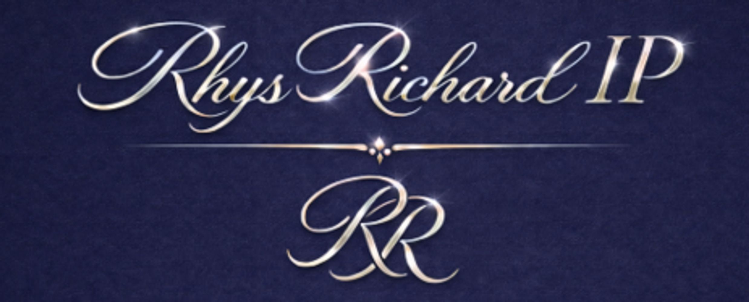 Elegant logo for Rhys Richard IP with initials RR on a dark blue background.