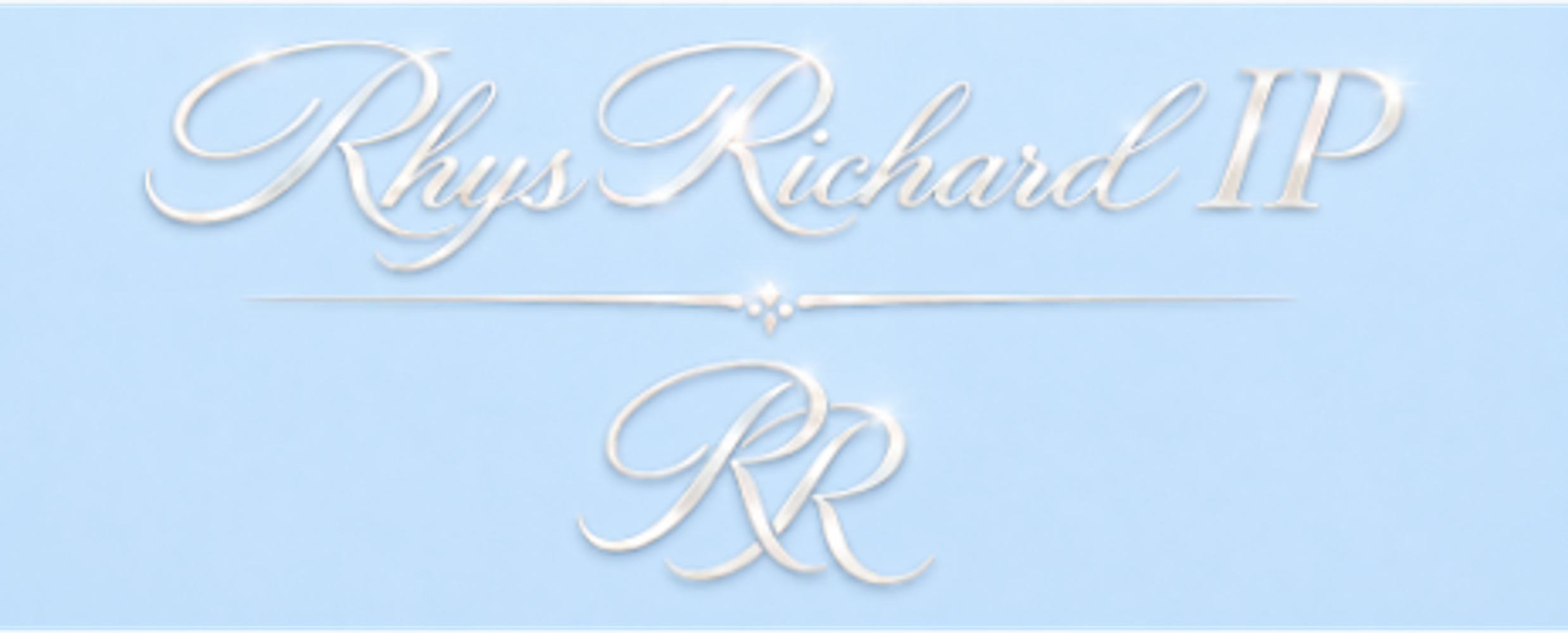 Elegant logo for Rhys Richard IP with initials RR on a dark blue background.