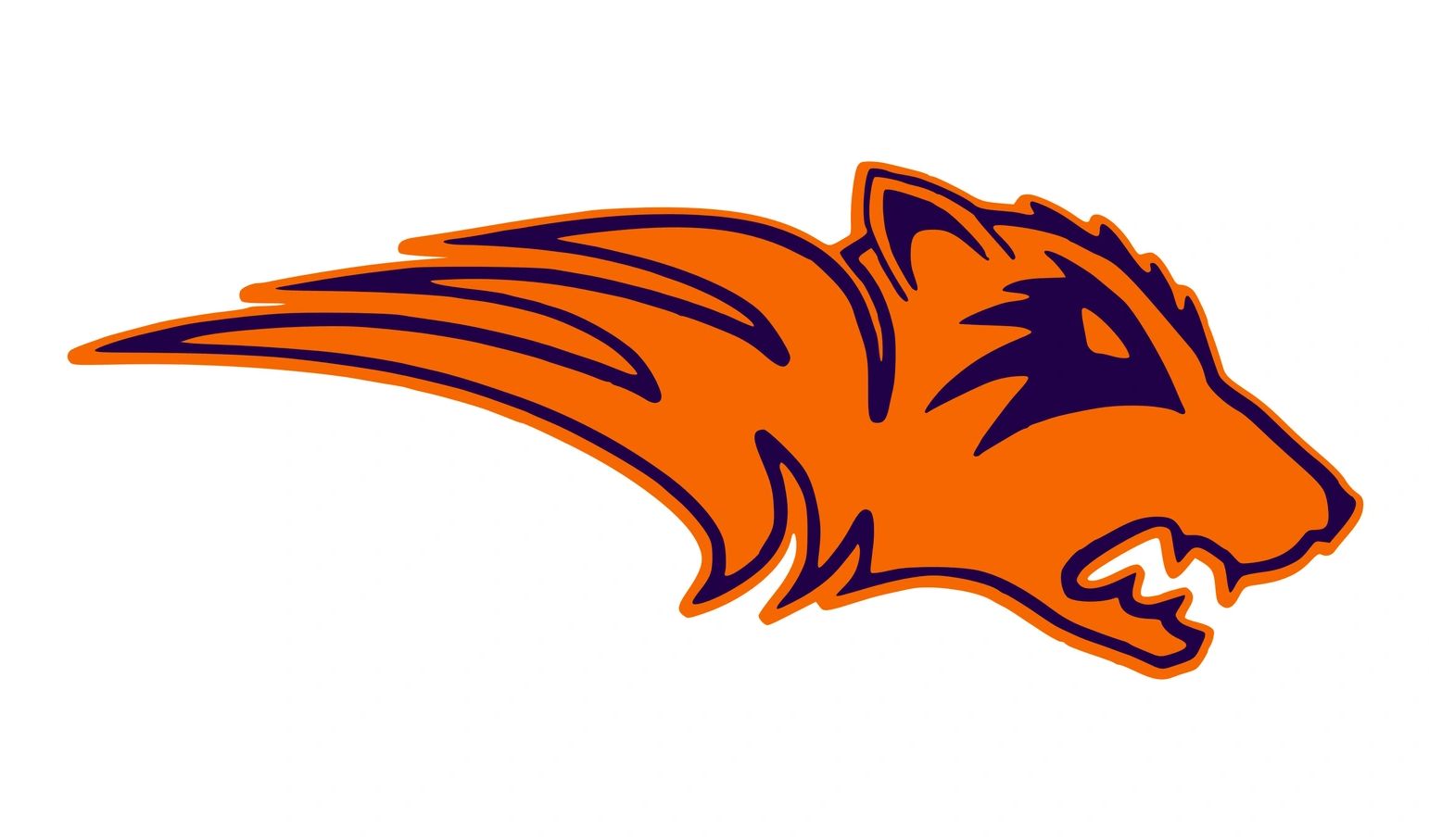 Stylized orange wolf head logo with dark blue accents.