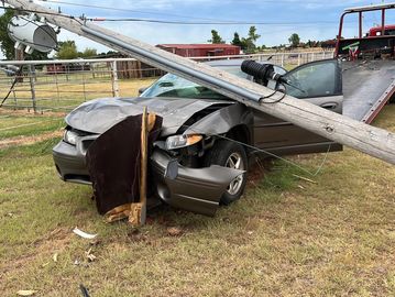 Offroad car vs telephone pole accident on Us 62 near Blanchard oklahoma BK Towing and Recovery 