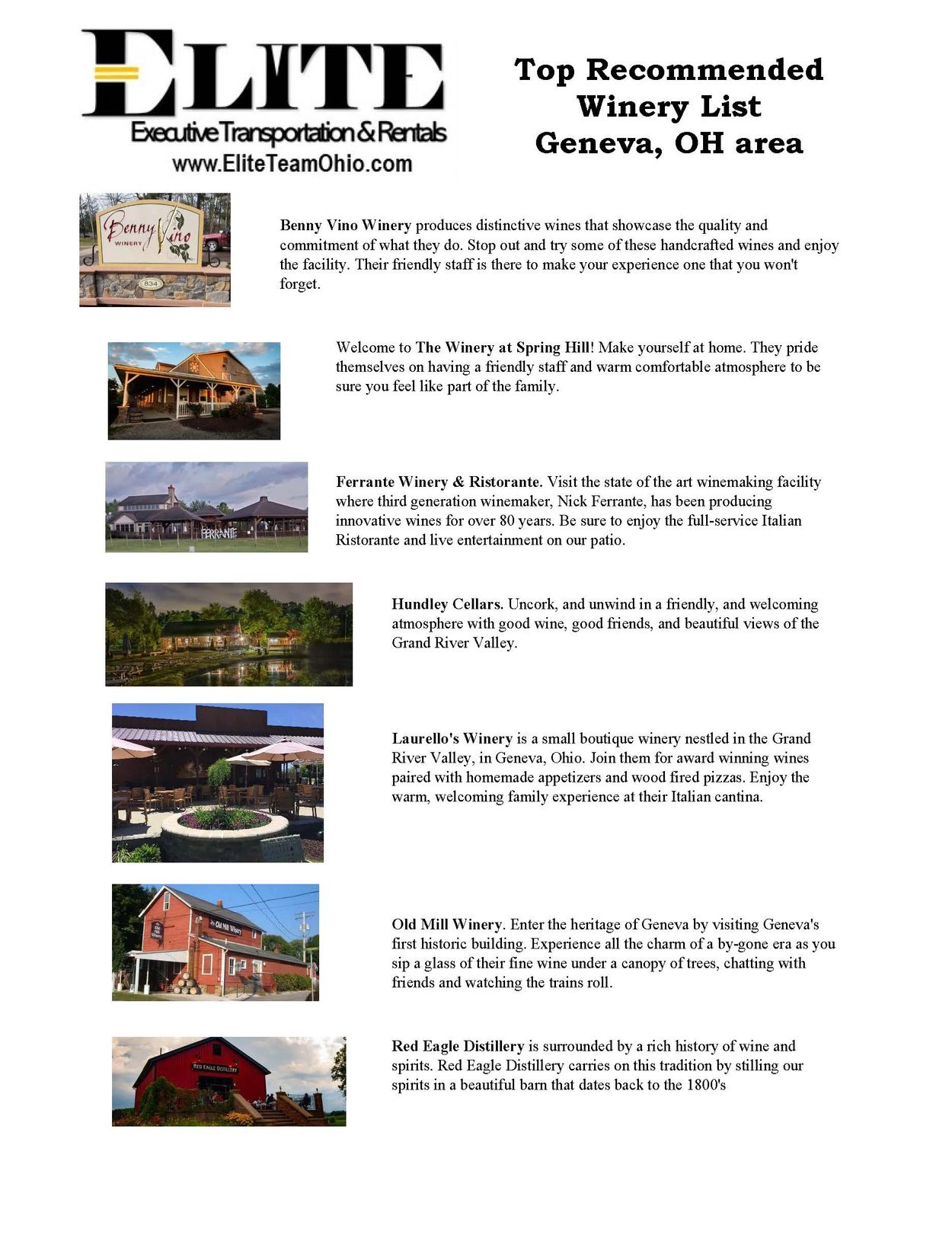 Geneva Ohio Wine Tour List