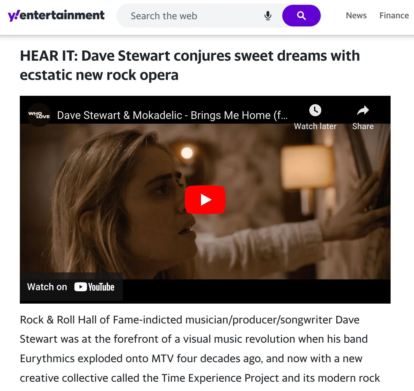 YAHOO! ENTERTAINMENT
HEAR IT: Dave Stewart conjures sweet dreams with ecstatic new rock opera