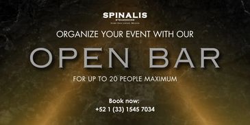 Organize your event with our Open Bar For up to 20 people maximun