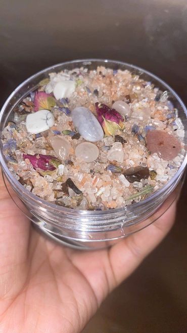 For self love and relaxation. Crystals used are for charging the bath salts not safe for water use. 
