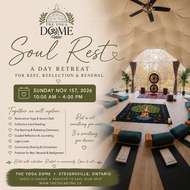 Yoga Dome Soul Rest day retreat poster with event details.