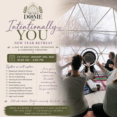 Group practicing yoga and meditation inside a dome for a retreat.