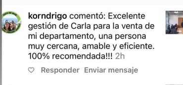 Comentario positivo sobre Carla y su excelente gestión de ventas.