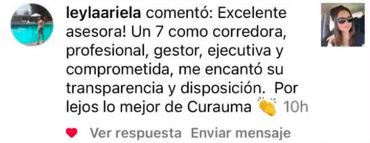 Comentario elogioso sobre una asesora destacando profesionalismo y transparencia.