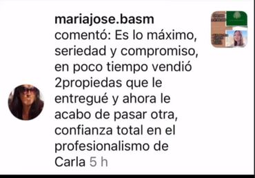 Comentario positivo sobre la venta rápida y profesionalismo de Carla.