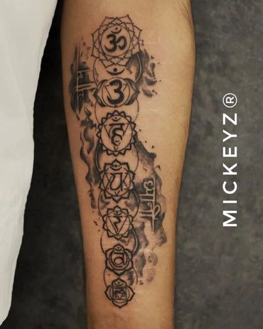 Custom chakra forearm tattoo inked at Mickeyz Tattoo Studio, the best tattoo studio, Mumbai