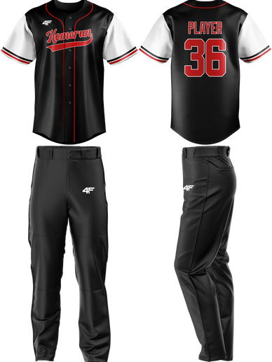 Custom 'Homerun' Baseball Jersey & Pants – Black with Red & White Sleeves | 4Front Athletics