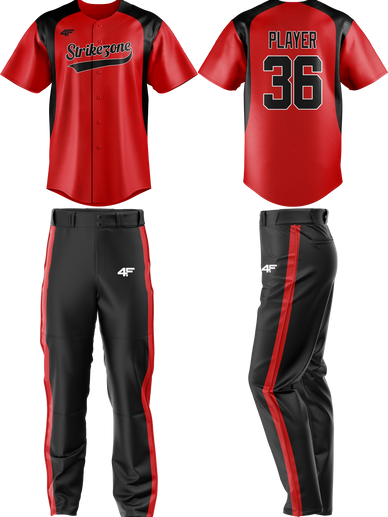 Custom 'Strikezone' Baseball Jersey & Pants – Red with Black Sleeves & Pants | 4Front Athletics