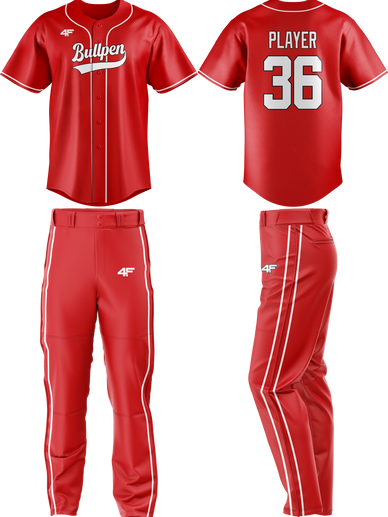 Custom 'Bullpen' Baseball Jersey & Pants – All Red with White Piping | 4Front Athletics