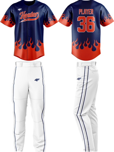 Custom 'Heater' Baseball Jersey & Pants – Flame Navy & Red Design | 4Front Athletics
