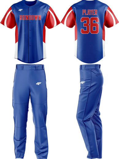 Custom 'Rundown' Baseball Jersey & Pants – Royal with Red & White Accents | 4Front Athletics