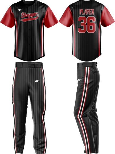 Custom 'Slugger' Baseball Jersey & Pants – Black with White Pinstripes | 4Front Athletics