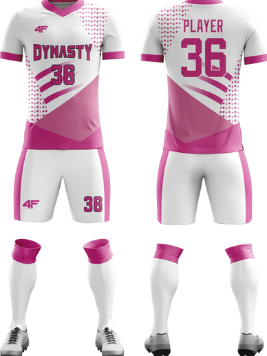 Custom 'Dynasty' Soccer Jersey & Shorts – White with Pink Dots & Lines | 4Front Athletics