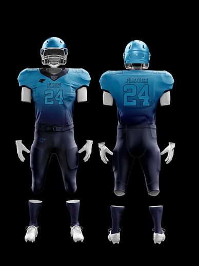 Custom 'Flow' Football Uniform – Dark Powder Blue Jersey Fading to Dark Blue | 4Front Athletics