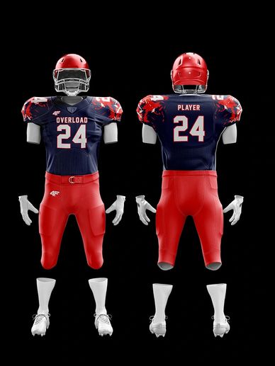 Custom 'Overload' Football Uniform – Navy & Red Splatter Design Jersey & Pants | 4Front Athletics