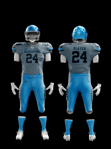 Custom 'Gladiator' Football Uniform – Powder Blue & Gray Jersey with Black Accents | 4Front Athletic