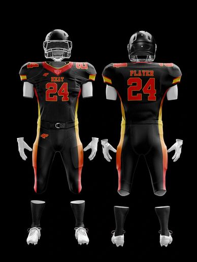 Custom 'Heat' Football Uniform – Black Jersey with Yellow & Red Fade | 4Front Athletics