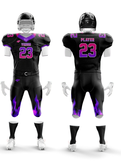 Purple and pink flaming custom football uniforms sublimated and made custom.