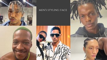 Collage of men's face styling and hairstyles.