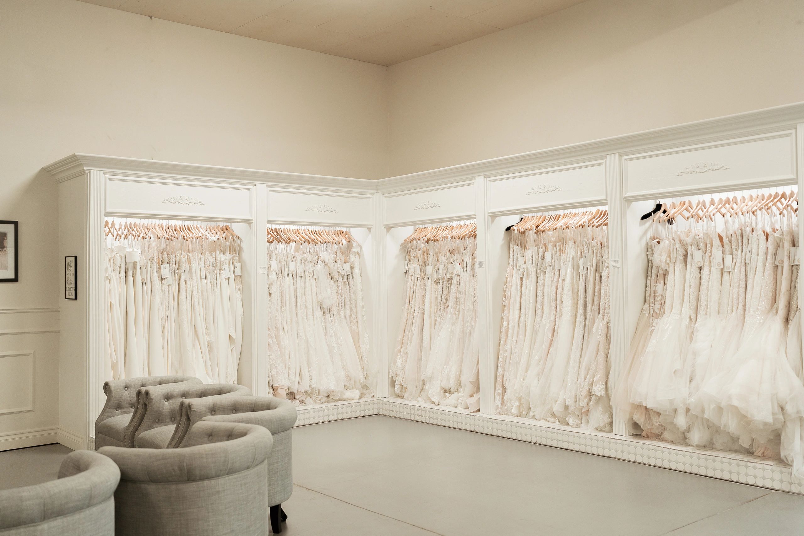 Bridal gowns on display in Elizabeth's Bridal