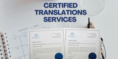 Certified translations services with documents and calendar.
