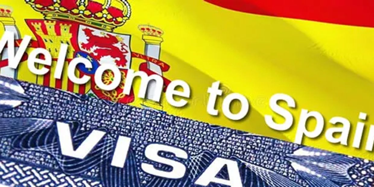 Spanish flag with welcome to Spain for people wanting to look for a visa to live and work in Spain