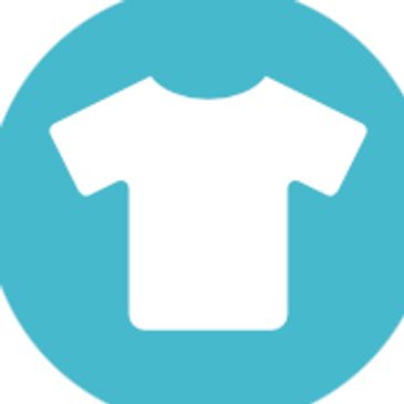 White t-shirt icon inside a blue circle.