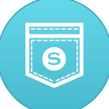 Blue circular logo with a white pocket and 'S' inside.