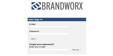 Login page for Brandworx with email and password fields.