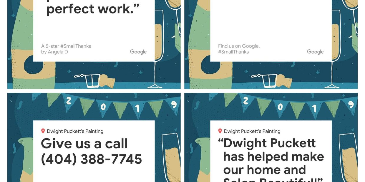 Dwight Puckett's Painting ad with testimonials and contact info in festive style.