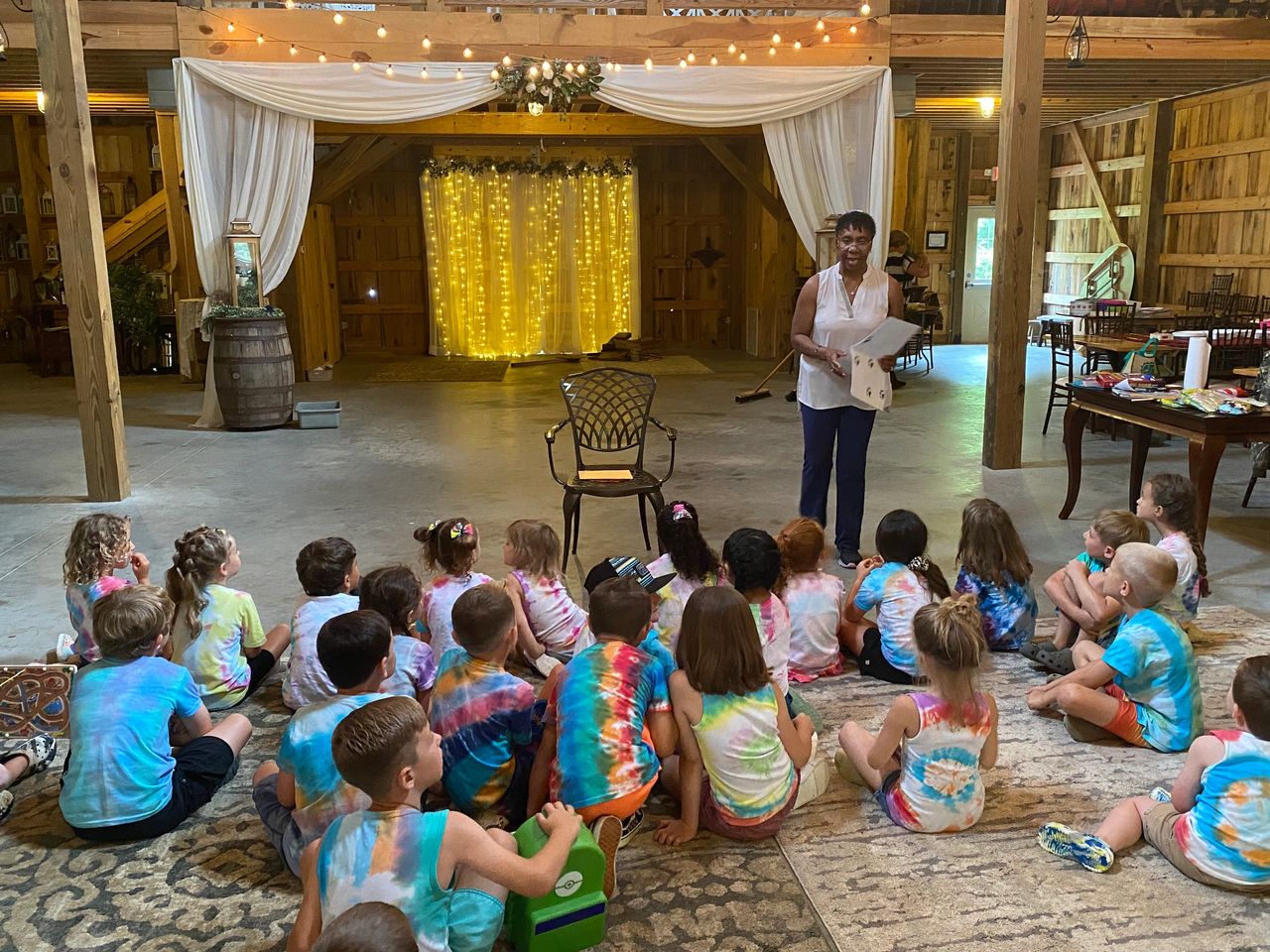 Reading to summer campers.