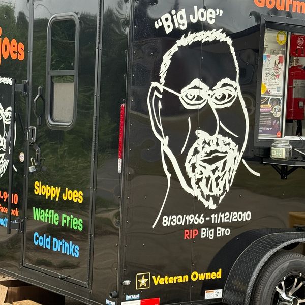 Food truck tribute to "Big Joe" offering sloppy joes, waffle fries, and cold drinks.
