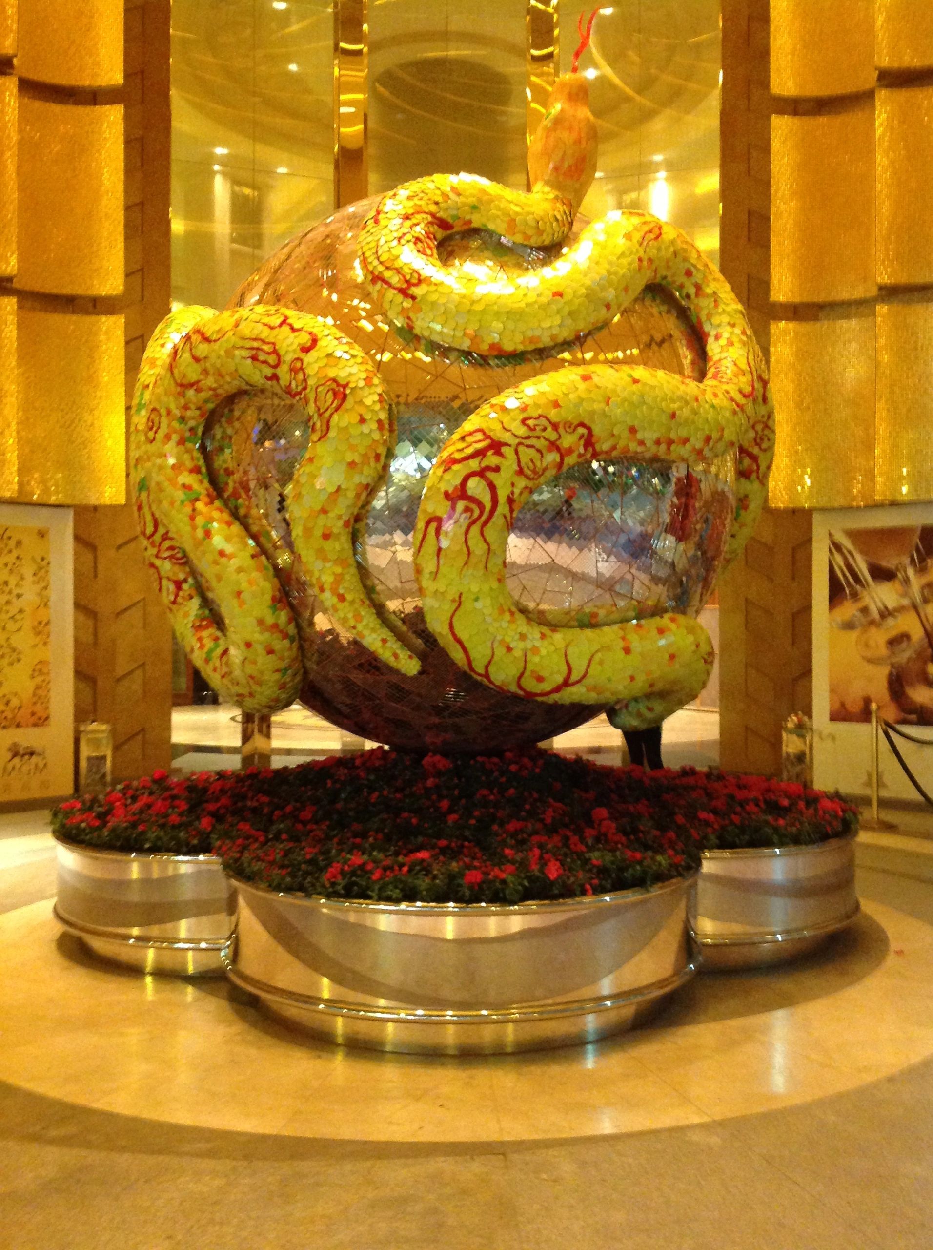 Chinese New Year Snake Sphere - four part 10'-0" fiberglass sphere covered in MIT Ice-Ray pave mirro