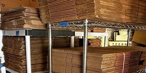 Photo of packaging materials with text encouraging you to connect and book our shipping services.