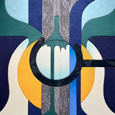 Peinture abstraite aux formes géométriques colorées.