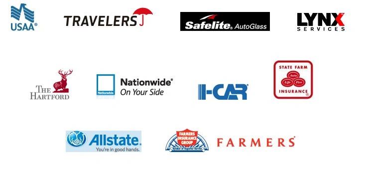 Logos of major insurance and auto service companies.