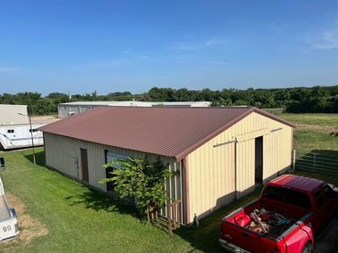 Metal barn roof replacement in Burleson, Tx. after hail storm