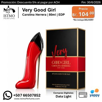 Fragrance 'Very Good Girl' by Carolina Herrera in a stylish high heel bottle with black and red packaging.