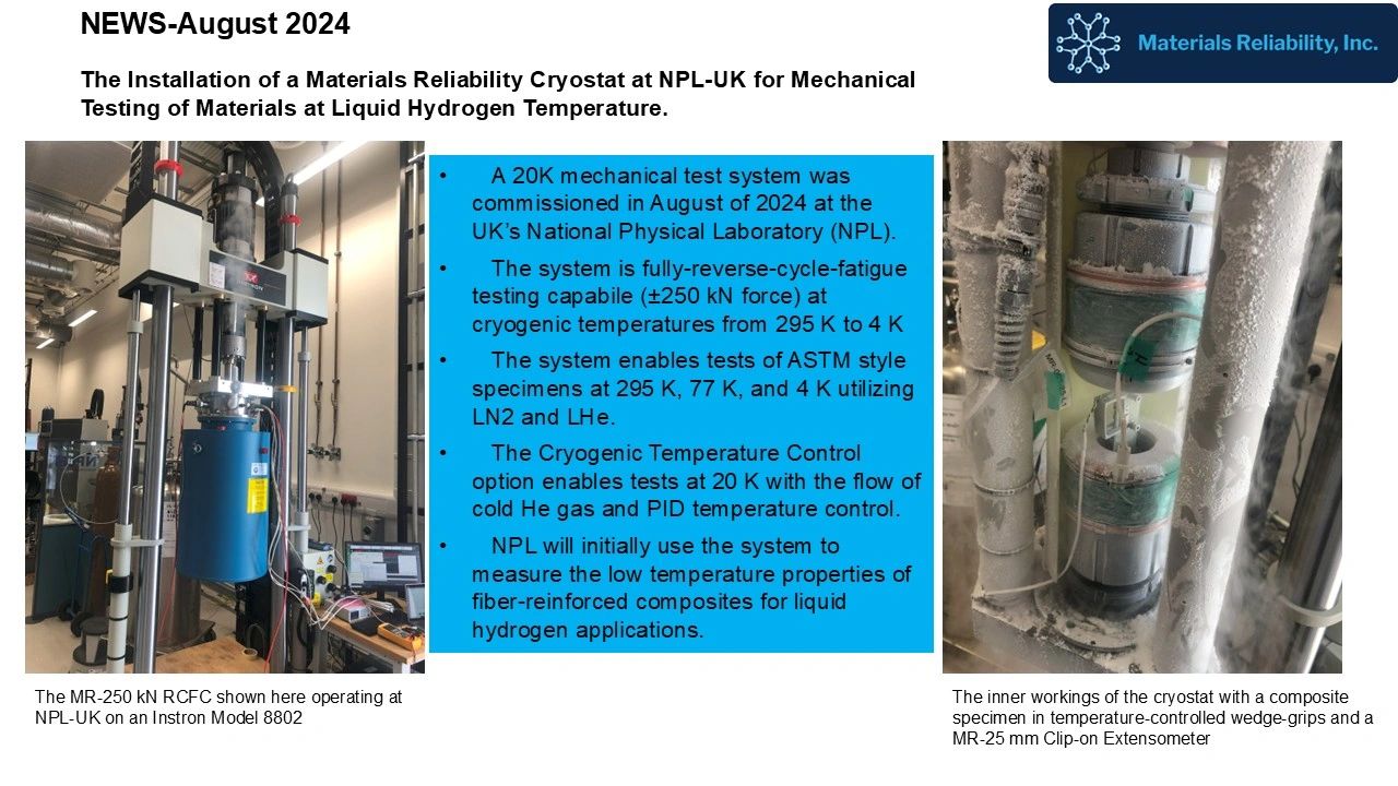 Installation of Materials Reliability Cryostat at NPL-UK for low-temperature mechanical testing.