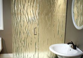 ARTISTIC GLASS SHOWER WITH DESIGN
