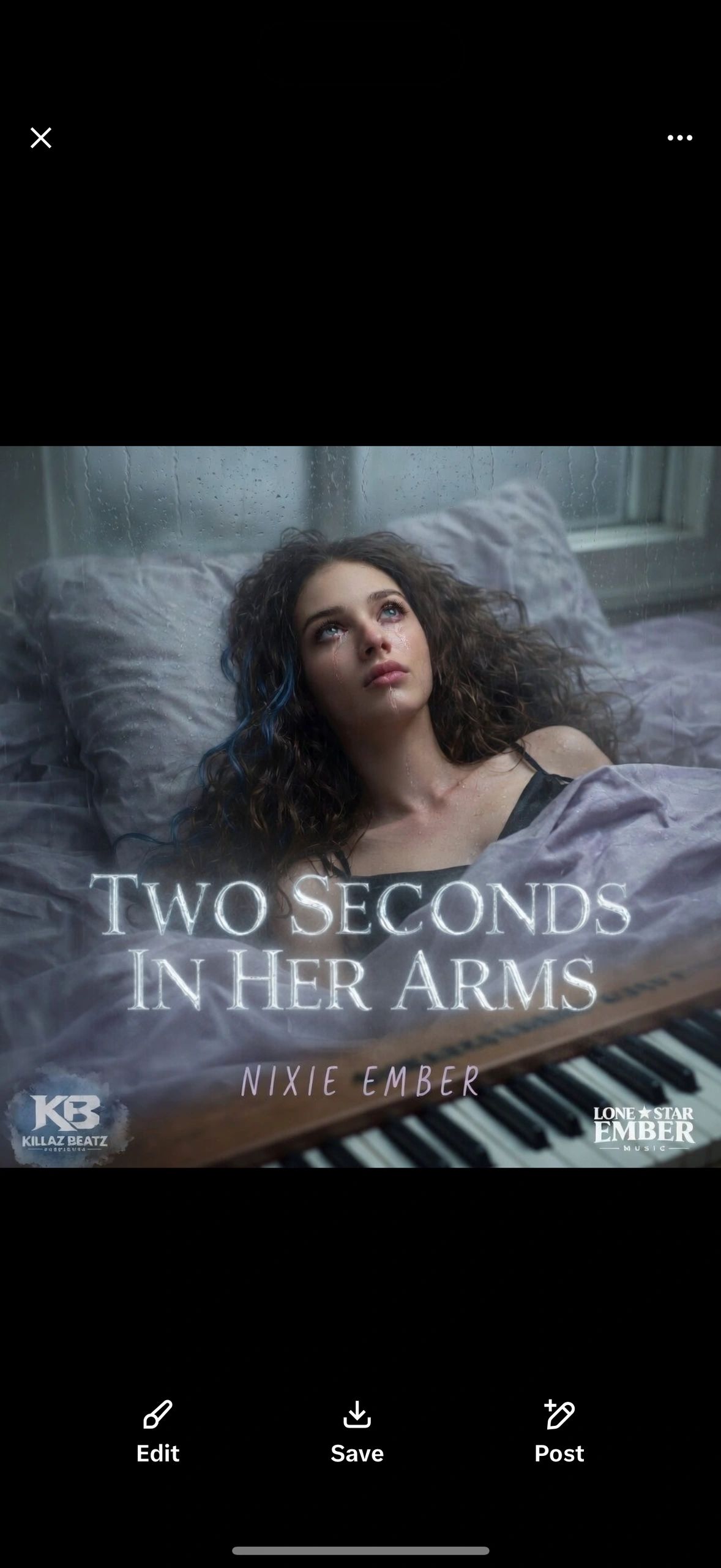 A tearful woman lies on a bed, staring upwards beside a piano keyboard.