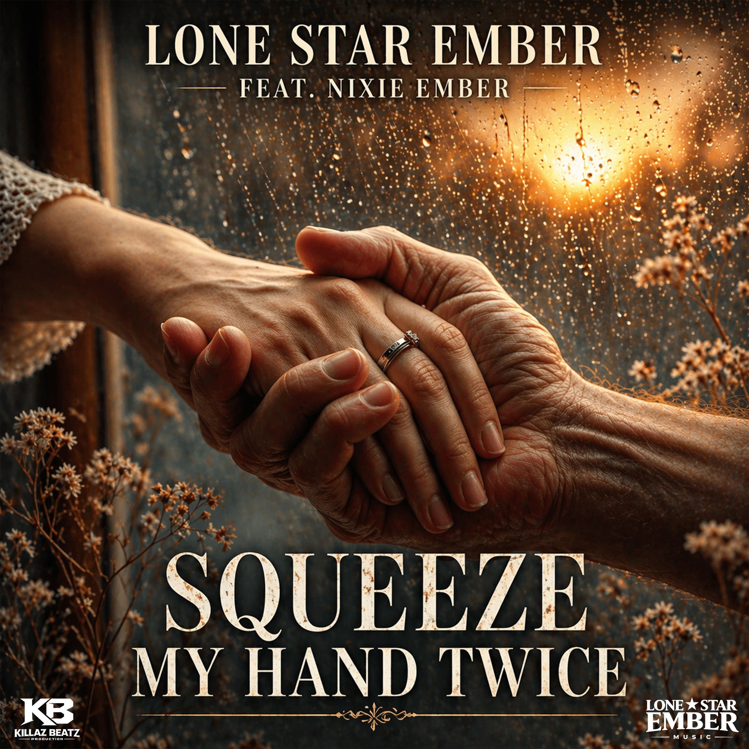 Hands holding each other with raindrops on window and song title text.