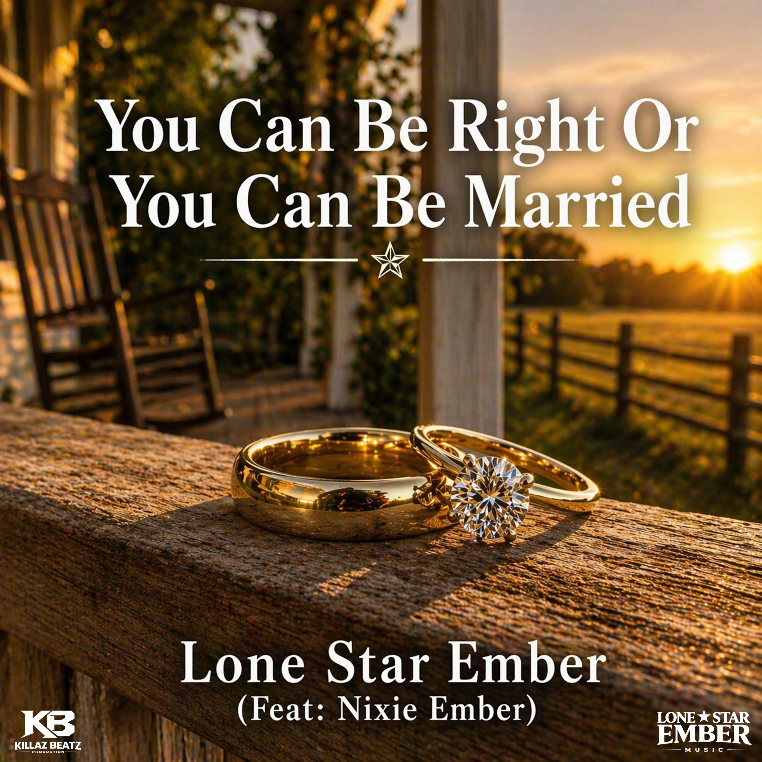 Romantic image with wedding rings and text about love and marriage.