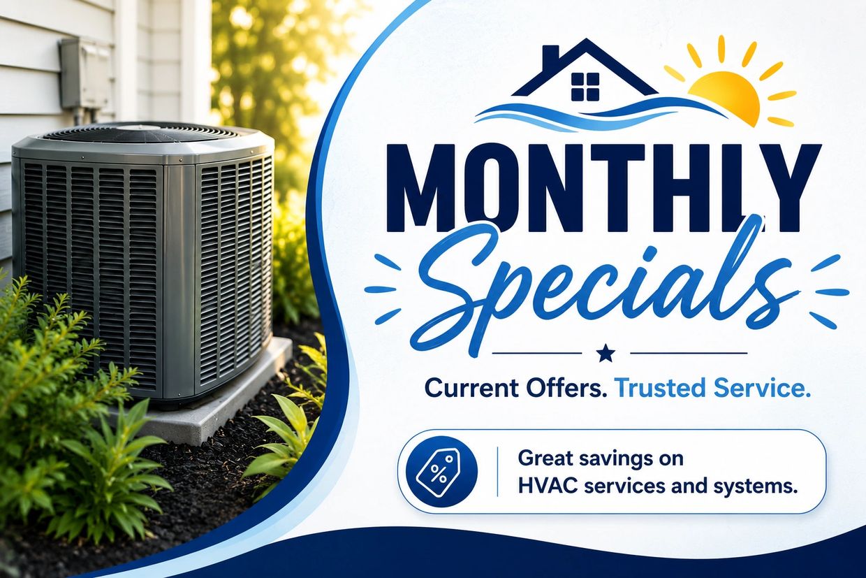 Monthly specials on HVAC services and systems.